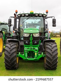 Brydkirk, Scotland - September 04, 2022:  Front View Of A John Deere 6155R Tractor Fitted With Front Hydraulic Three Point Hitch Assembly