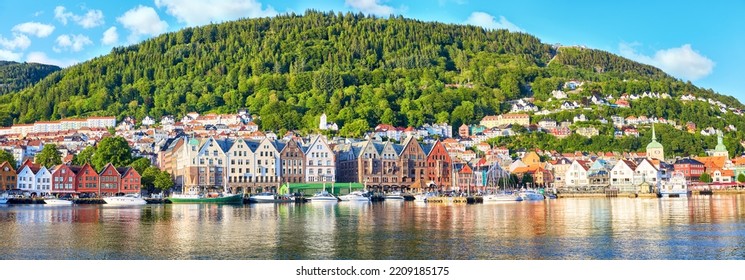 Bryggen harbor panorama at summer in Bergen, Norway
