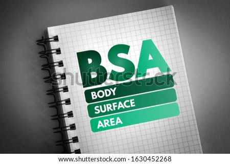 BSA - Body Surface Area acronym, concept background