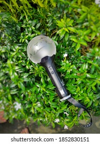 A BTS Lighstick For Concert On A Green Bush.