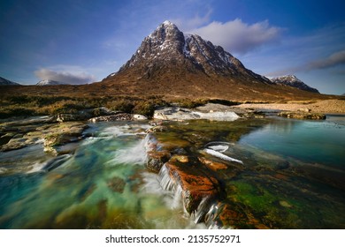 Buachaille Etive mor mountain with the river Coupall, known also as Glencoe mountain. located in the heart of Glencoe, Highlands Scotland. - Shutterstock ID 2135752971