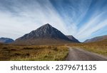 Buachaille Etive Mòr, a mountain of 1000m standing at the head of Glen Coe and Glen Etive in the Highlands of Scotland. The name means Great herdsman of Etive. The mountain towers above Rannoch moor.