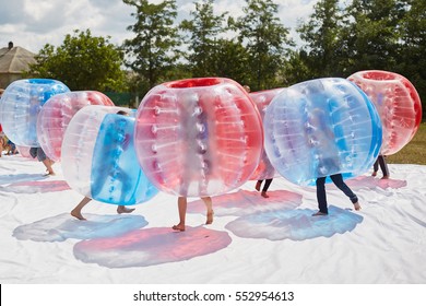 Bubble bump. Team game outdoor. Fun for teenagers.