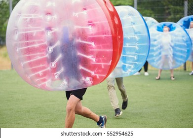 Bubble bump. Team game outdoor. Fun for teenagers.