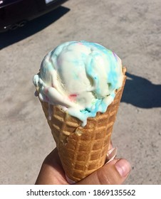 Bubble Gum Ice Cream In A Waffle Cone