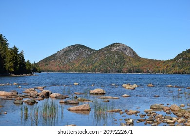 Bubble Mountains In Jordan Pond, Bar Harbor, Maine On A Clear Fall Day