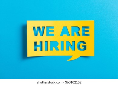 Bubble speech with cut out phrase "we are hiring"  in the paper. - Shutterstock ID 360102152