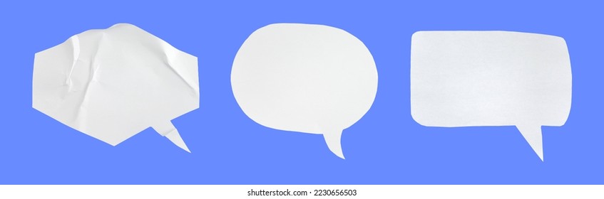 Forma de discurso de burbuja en textura de papel blanco. Conjunto de texto de globo aislado para el comic retro y el elemento de diseño.