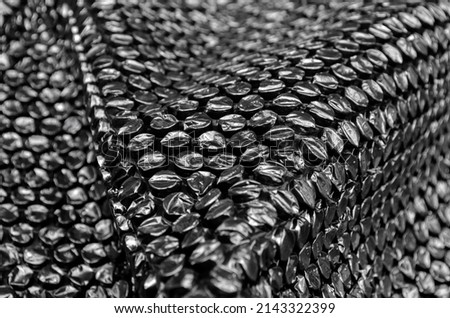 bubbled plastic. the surface of the dampening plastic wrap is black. plastic with air balls on the surface used for packing glassware or electronics or sensitive items. selective focus