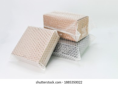 Bubbles covering the box by bubble wrap for protection product cracked  or insurance During transit 