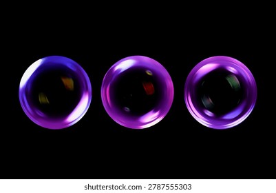 BUBBLES ISOLATED ON BLACK BACKGROUND, LIGHT GLOWING SPHERES ON DARK BACKDROP, RAINBOW BUBBLES DESIGN, COLORFUL CIRCULAR WATER BUBBLE PATTERN