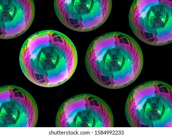 Bubbles with reflections on black background
