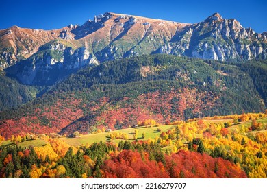 Bucegi, Carpathian Mountains - Romania. Beautiful autumn colors scenic landscape in Rucar-Bran touristic romanian landmark.