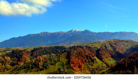 the Bucegi Mountains seen from the village of Pestera - Romania