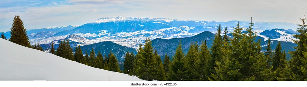 Bucegi Mountains in winter time,Mountain Panoramic