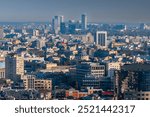 Bucharest aerial landscape. North part of Bucharest with modern office buildings and old residential constructions in foreground. Concept image for Bucharest with city skyline.