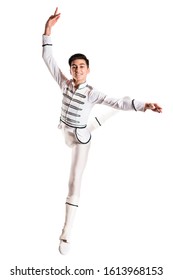 Bucharest / Romania - 01.07.2020: young boy ballet dancer in studio on white background