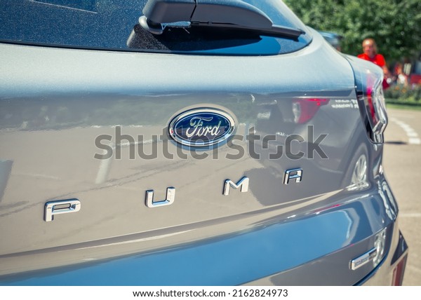 Bucharest, Romania - 05.24.2022: Close up detail\
with Ford Puma car model\
logo