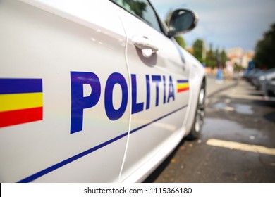 Bucharest, Romania - 06/16/2018 - 
 Romanian Police Car Inscription