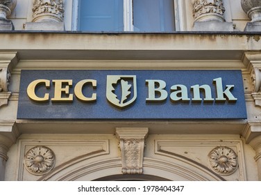 BUCHAREST, ROMANIA -09.05.2021: CEC Bank Logo In Front Of A Local Bank In Bucharest