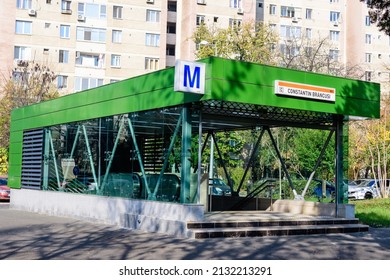 Bucharest, Romania, 12 November 2021: Main entry to Constantin Brancusi metro station in Dr Taberei or Drumul Taberei neighbourhood