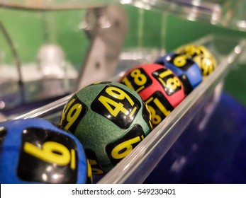 Bucharest, Romania, 31 January 2016: Image of lottery balls during extraction of the winning numbers.