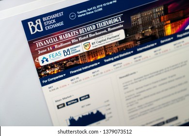 Bucharest, Romania.   April 2019.  A View Of The Page Of  Bucharest Stock Exchange Website