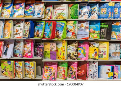 BUCHAREST, ROMANIA - APRIL 21, 2014: Children Books On Library Shelf On April 21, 2014 In Bucharest, Romania.