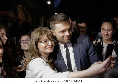 BUCHAREST, ROMANIA - APRIL 27: Romanian Born Actor Sebastian Stan, Known For His Role Of Bucky Barnes/Winter Soldier In The Marvel Universe, Meets His Fans In A Cinema, On April 27, In Bucharest.