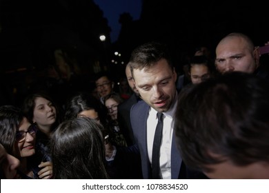 BUCHAREST, ROMANIA - APRIL 27: Romanian Born Actor Sebastian Stan, Known For His Role Of Bucky Barnes/Winter Soldier In The Marvel Universe, Meets His Fans In A Cinema, On April 27, In Bucharest.