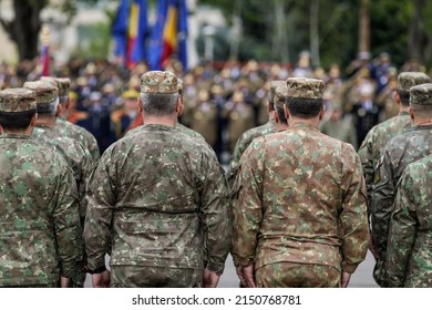 Bucharest, Romania - April 28, 2022: Romanian Land Forces Soldiers Take Part At A Public Ceremony.