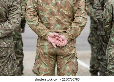 Bucharest, Romania - April 28, 2022: Romanian Land Forces Soldiers Take Part At A Public Ceremony.