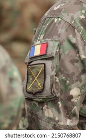 Bucharest, Romania - April 28, 2022: Shallow Depth Of Field Details With The Romanian Land Forces Armband (brassard, Armlet).