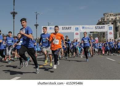 BUCHAREST, ROMANIA, April 3, 2016: Youngsters Participate In The Bucharest 10 K & Family Run Marathon Held In Bucharest. 