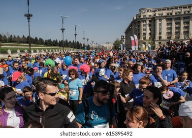 BUCHAREST, ROMANIA, April 3, 2016: Families Participate In The Bucharest 10 K & Family Run Marathon Held In Bucharest. 