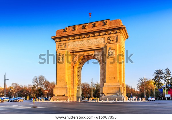 Bucharest Romania Arcul De Triumf Arch Stock Photo Edit Now 615989855