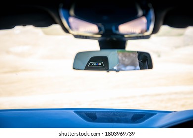 Bucharest, Romania - August 1 2020: 2020 BMW X6 M Competition Rearview Mirror