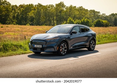 Bucharest, Romania - August 17, 2021: 2021 Ford Mustang Mach-E