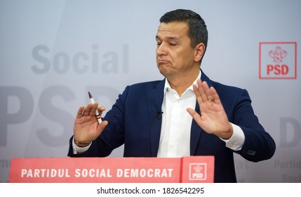 Bucharest, Romania - August 30, 2020: Sorin Grindeanu First Vice President Of PSD, Answer To The Press During A Press Conference, In Bucharest.