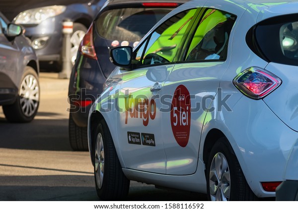 Bucharest, Romania - December 09, 2019: A car\
with the Yango logo of the multinational Yandex.Taxi BV belonging\
to Russian multinational corporation Yandex N.V. is seen on a\
street in Bucharest.