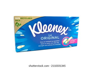 Bucharest, Romania – December 25, 2021: Box Of Kleenex The Original Brand Tissues.