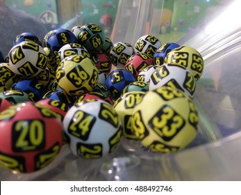 BUCHAREST, ROMANIA - December 30, 2015: Image of lottery balls during extraction of the winning numbers before the New Year.