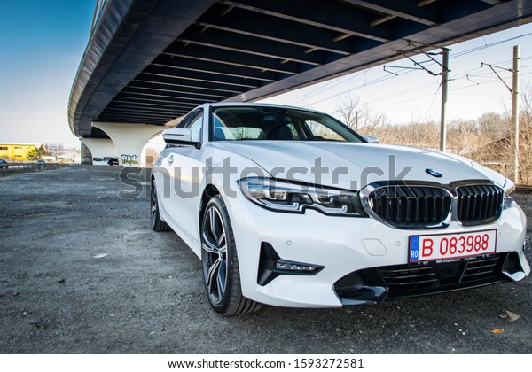 Bucharest, Romania - February 10, 2019: 2020 BMW\
3 Series Sport Line side\
profile