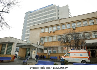 Bucharest, Romania - February 21, 2020: The building of Bagdasar Arseni Hospital in Bucharest on a cloudy winter day.