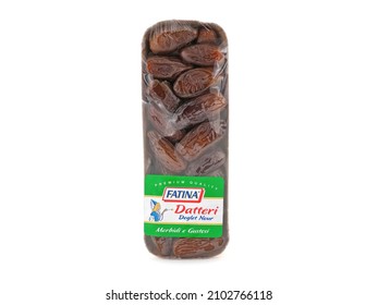 BUCHAREST, ROMANIA - JANUARY 08, 2021. Fatina Dried dates pack isolated on white