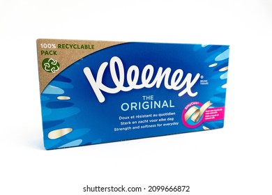 Bucharest, Romania - January 1, 2022:Box Of Kleenex The Original Brand Tissues.