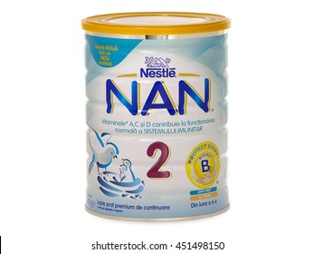 BUCHAREST, ROMANIA - July 12, 2016. Nestle Nan 2, Follow-up Milk Formula For Babies After 6 Months. Stage 2 Is Premium Formula Trusted For Providing Baby With The Needed Nutrients And Care.