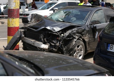 BUCHAREST, ROMANIA - JULY 13: Several vehicles are damaged on the road after a collective car accident, on July 13 - Shutterstock ID 1133545766
