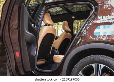 Bucharest, Romania - July 18 2020: Volvo XC40 SUV Back Seats Space And Sunroof View