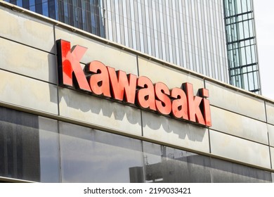 Bucharest, Romania June 2022: Kawasaki Motorcycles Logo. Kawasaki Motorcycles Are Manufactured By Kawasaki Heavy Industries.